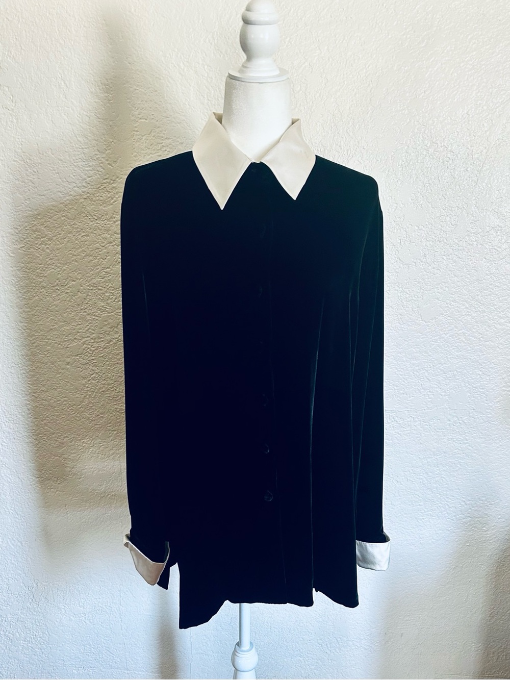 Black Velvet Button-Front Top with silk
